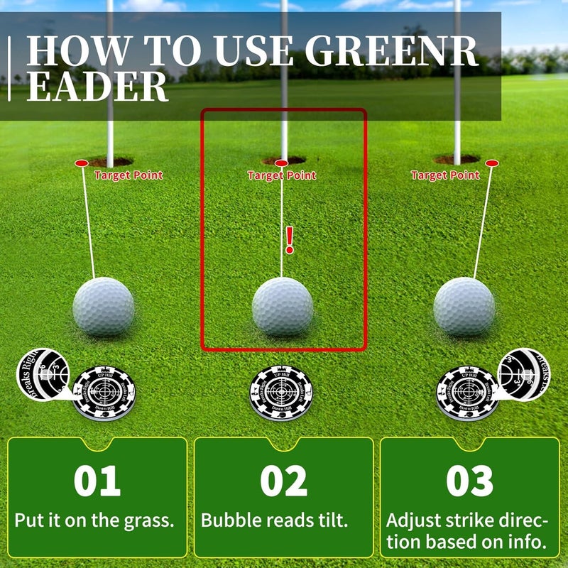 DESELL Golf Green Reader, 2 Pack Golf Ball Marker Hat Clip with High Precision Horizontal Bubble, Putting Training Aid Golf Accessories Tool Gift for Men Women - Image 5